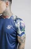 Altı Kavisli Raglan Çiçekli T shirt Petrol Mavisi