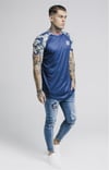 Altı Kavisli Raglan Çiçekli T shirt Petrol Mavisi