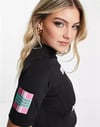 Baskılı Spor  Crop Tshirt-Siyah