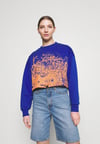 Boya Efektli Oversize Crop Crew  Sweat Saks Mavi