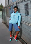 Çok Renkli Oversize Kapişonlu Sweat Mavi Açık