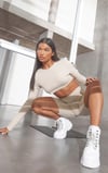 Fitilli Kumaş Crop Sweat-Krem