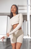 Fitilli Kumaş Crop Sweat-Krem