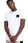 Göğüsü Kare Baskılı  T shirt Beyaz