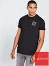 Göğüsü Kare Baskılı  T shirt Siyah