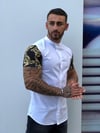 Kolları Gold Raglan HAkim Yaka  Gömlek S/S Beyaz