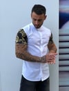 Kolları Gold Raglan HAkim Yaka  Gömlek S/S Beyaz