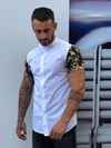 Kolları Gold Raglan HAkim Yaka  Gömlek S/S Beyaz
