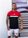 Kolları Lastikli Önü Şeritli T-shirt Siyah-Kırmızı