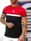 Kolları Lastikli Önü Şeritli T-shirt Siyah-Kırmızı