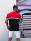 Kolları Lastikli Önü Şeritli T-shirt Siyah-Kırmızı
