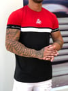 Kolları Lastikli Önü Şeritli T-shirt Siyah-Kırmızı