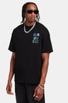 LETTER RHINESTONE OVERSIZED T-SHIRT-Siyah