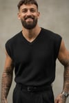 Merserize Kolsuz T-shirt-Siyah