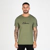 Omuzlar Yazılı  Şeritli TShirt Haki