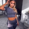 Omuzları Şeritli  Crop  BAsic T Shirt Gri Koyu