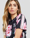 Omuzları Şeritli Çiçekli Kısa Tshirt Karısık Cicekli