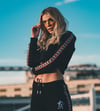 Omuzları Şeritli Crop Sweat Siyah
