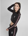 Omuzları Şeritli Crop Sweat Siyah