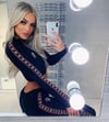 Omuzları Şeritli Crop Sweat Siyah