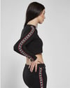 Omuzları Şeritli Crop Sweat Siyah
