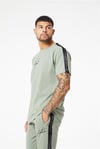 Omuzları Şeritli Yazılı T shirt Haki