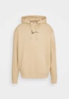 Önü Küçük Logolu Oversize Kapşonlu Sweat-Bej