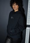 Önü Küçük Logolu Oversize Kapşonlu Sweat-Siyah