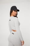 Overlok Detaylı Crop Fitness Sweat Gri