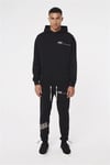 Oversize Arkası Nakışlı Kapişonlu  Sweat Siyah