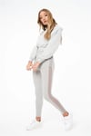 Oversize Biyeleri Yazılı Kapişonlu Kısa Crop Sweat Gri