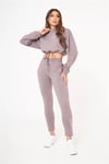 Oversize Cepli Kapişonlu Kısa Crop Sweat Mor