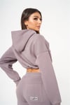 Oversize Cepli Kapişonlu Kısa Crop Sweat Mor