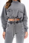 Oversize Fermuar Detaylı   Kısa Crop Sweat Antrasit