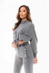 Oversize Fermuar Detaylı   Kısa Crop Sweat Antrasit