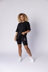 Oversize Gögsü ve Kolları NAkışlı   T shirt Siyah