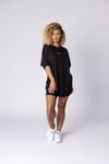 Oversize Gögsü ve Kolları NAkışlı   T shirt Siyah