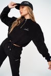Oversize Havlu Kumaş  Kısa Crop Sweat Siyah
