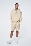 Oversize İmza Nakışlı  Kapişonlu  Sweat Bej