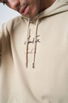 Oversize İmza Nakışlı  Kapişonlu  Sweat Bej