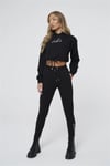 Oversize İmza Nakışlı logolu  Kısa Crop Sweat Siyah