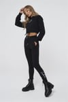 Oversize İmza Nakışlı logolu  Kısa Crop Sweat Siyah