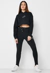 Oversize İmza Nakışlı logolu  Kısa Crop Sweat Siyah