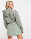 Oversize İmza Nakışlı logolu  Kısa Crop Sweat Haki