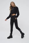 Oversize İmza Nakışlı logolu  Kısa Crop Sweat Siyah