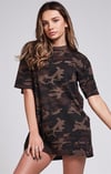 Oversize Kamuflaj Long T-Shirt Kahve-Kamuflaj