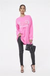 Oversize Önü Baskılı Crew  Sweat Pembe