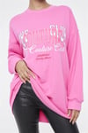 Oversize Önü Baskılı Crew  Sweat Pembe