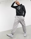 Oversize Unisex Önü  Yuvarlak Baskı Kapişonlu Sweat Siyah