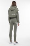 OversizeYazılı Şeritli  Kısa Crop Sweat Haki